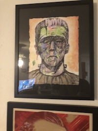 Frankenstein , watercolor , original , framed 