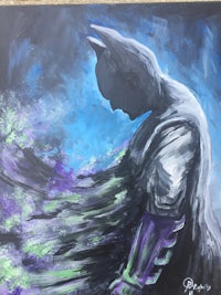 a painting of a batman in purple and green