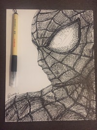 a drawing of a spider - man with a pen